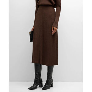NWT Lafayette 148 New York Ribbed Shimmer Pull on Knit Midi Skirt $998 - Size M